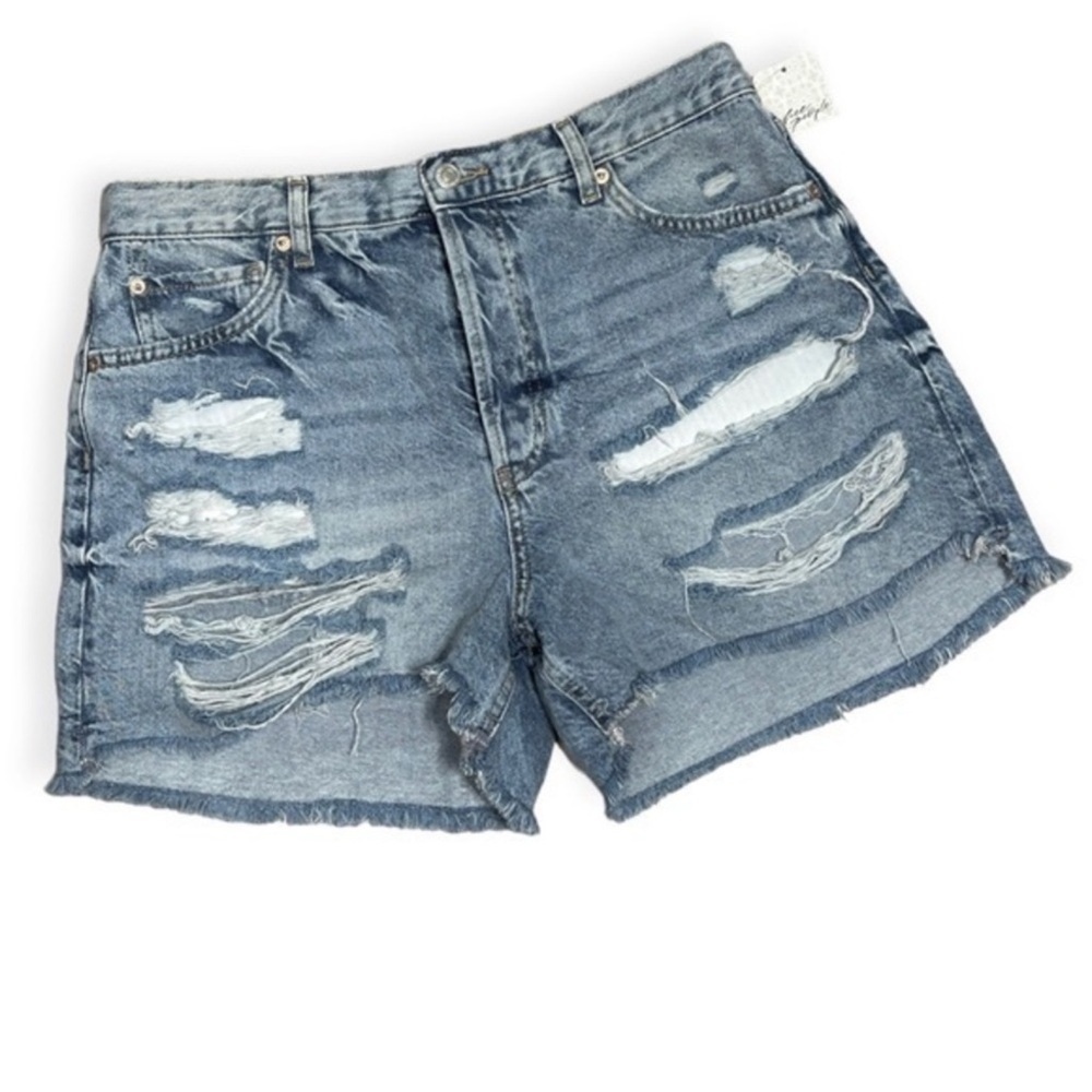 Free People 90’s high rise destroyed jean shorts light stone Wash size 30 - Picture 3 of 11